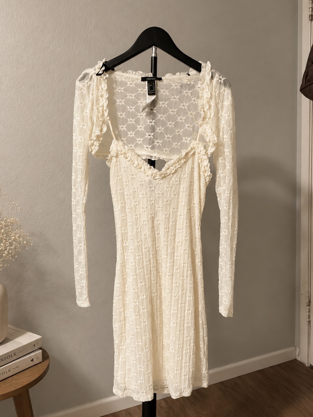 Delicate Ivory Lace Mini Dress with Sheer Bolero